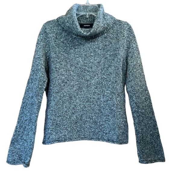 Express Wool Blend Cowl Bell Sleeve Black Gray Marled Sweater Size Large - Picture 1 of 9
